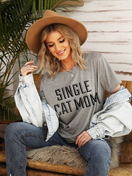 

Mother's Day Single Cat Mom Graphic Tee, Gray, T-shirts