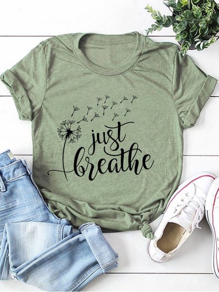 

Just Breathe Casual Cotton-Blend Woman Tee, Army green, T-shirts