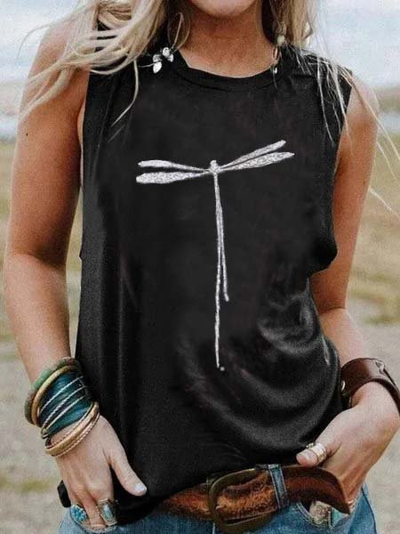 

Crew Neck Shift Cotton-Blend Casual Tanks & Camis, Black, Tanks & Camis