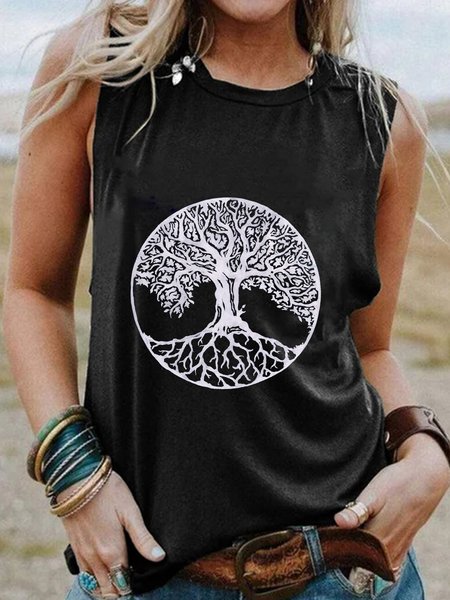 

Abstract Sleeveless Casual Printed Shirts & Tops, Black, Tops