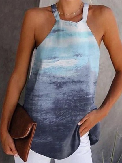 

Ombre/tie-Dye Casual Crew Neck Shirts & Tops, As picture, Tanks & Camis