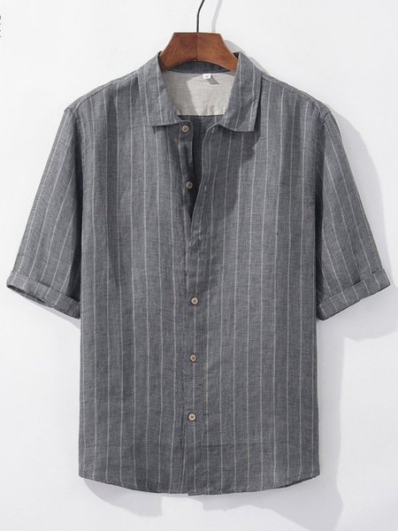 

Men's Printed Patchwork National Style Short Sleeve Cotton Breathable Casual Loose Shirt, Deep gray, Men's Floral shirt