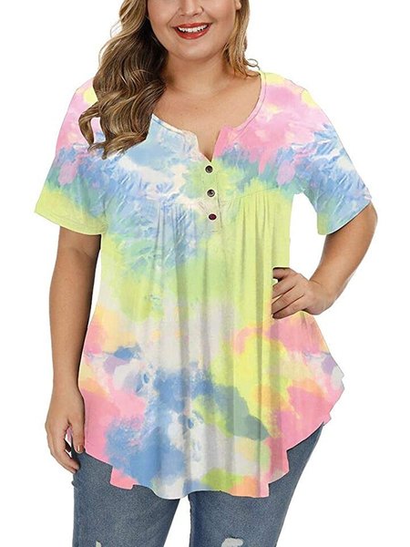 

Tie-Dye Cotton Short Sleeve Tops, Multicolor, Shirts & Blouses