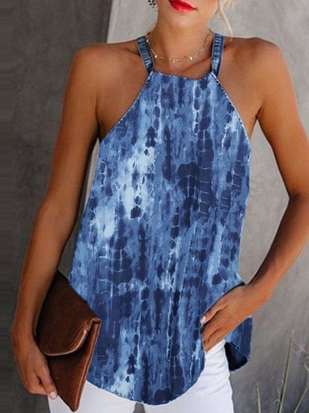 

Casual Ombre/tie-Dye Printed Shirts & Tops, Blue, Tanks & Camis