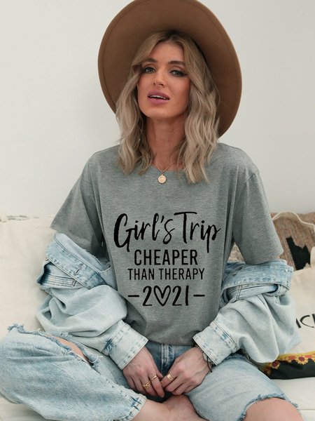 

Girl'S Trip Cheaper Than Therapy Casual Short Sleeve Women Tee, Light gray, T-shirts