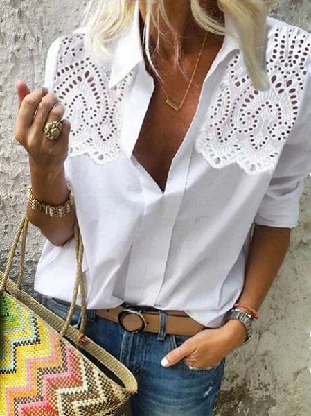 

Camicie & Top Colletto a Camicia Cotone, Bianco, Blouses & Shirts