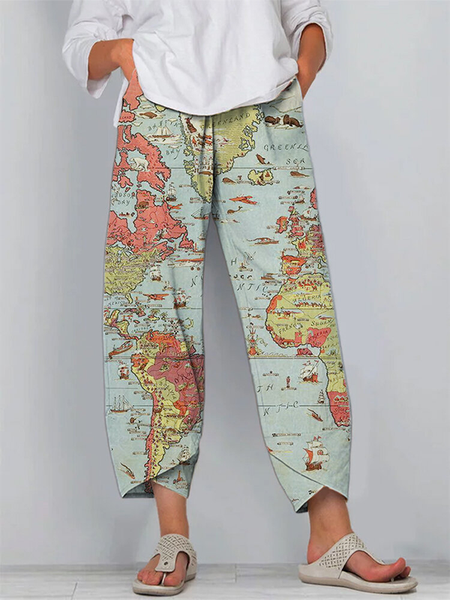 

Stampato Casuale Pantaloni, Blu, Pants