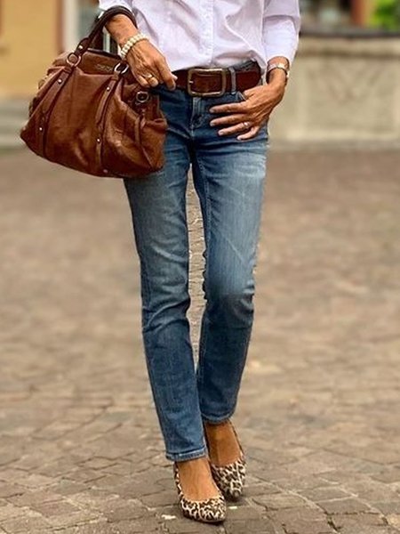 

Denim Tinta Unita Pantaloni, Blu, Pants