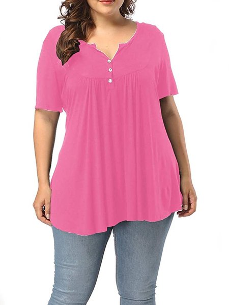 

Short Sleeve Casual Cotton Tops, Pink, T-Shirts