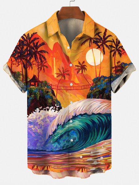 

Coconut Tree Square Neck Shirts, Orange, Shirts ＆ Blouse
