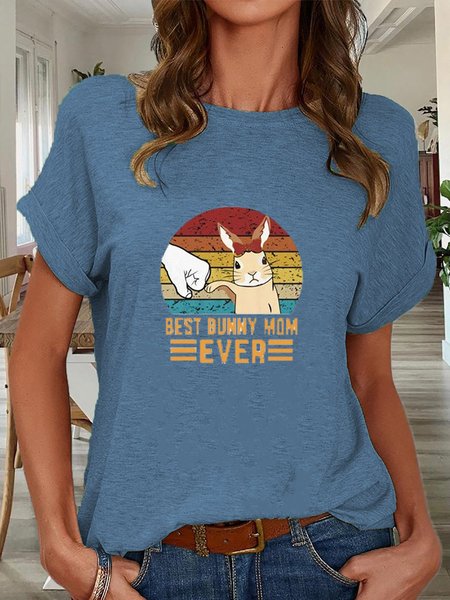 

Casual BEST BUNNY MOM Animal Printed Short Sleeve T-Shirts, Blue, T-Shirts