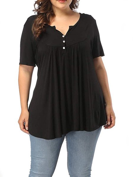 

Short Sleeve V Neck Casual Tops, Black, T-Shirts