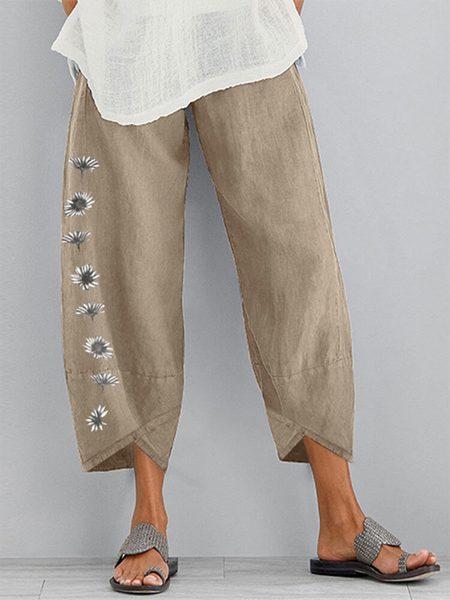 

Stampato Floreale Misto Cotone Casuale Pantaloni, Cachi, Pants