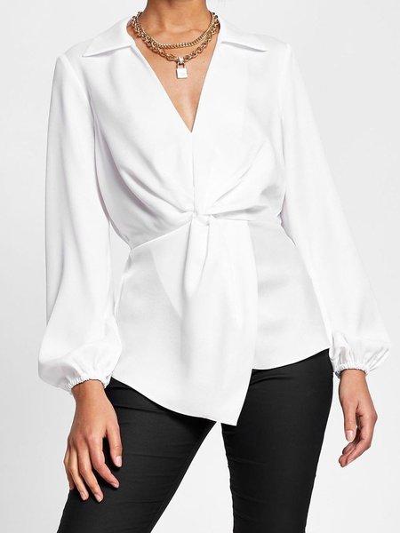 

Solido Elegante Maniche Lunghe Superiore, Bianco, Blouses & Shirts