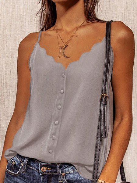 

Grigio Spaghetti Cinghie Abbottonato Scollo a V Veste, Tank Top