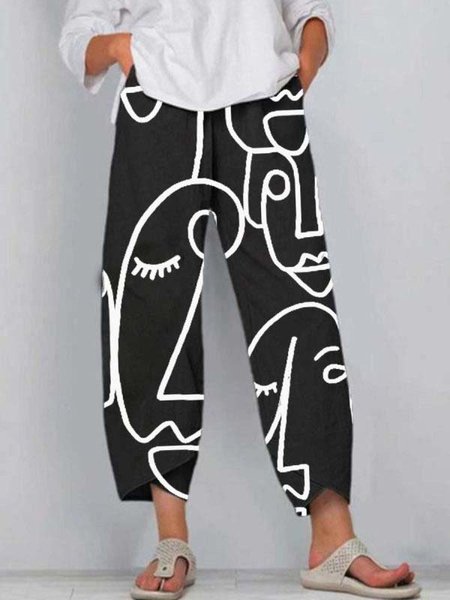 

Stampato Misto Cotone Casuale Pantaloni, Nero, Pants