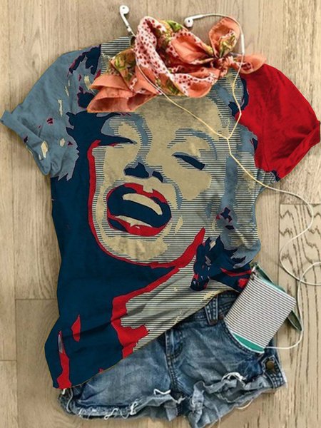 

Persone Maniche Corte Stampato Misto Cotone Girocollo Casuale Estate Blu T-shirt, T-Shirts