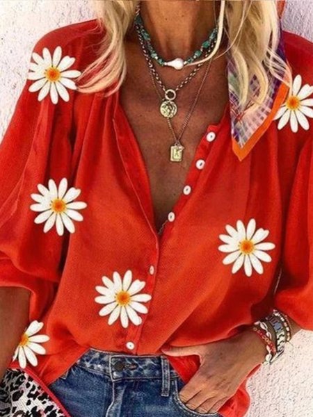 

Donna Cotone Stampa -Floreale Superiore, Arancia, Blouses & Shirts