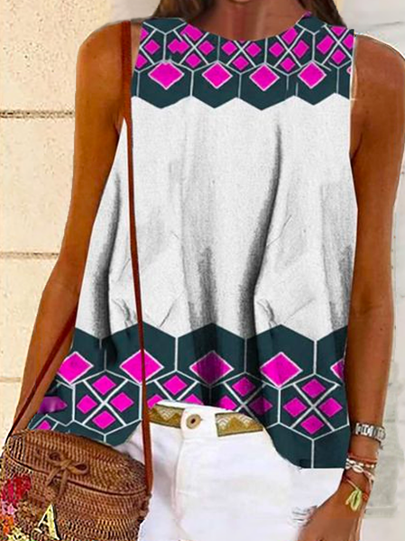 

Plus size Casual Sleeveless Geometric Shirts & Tops, Purple, Tops