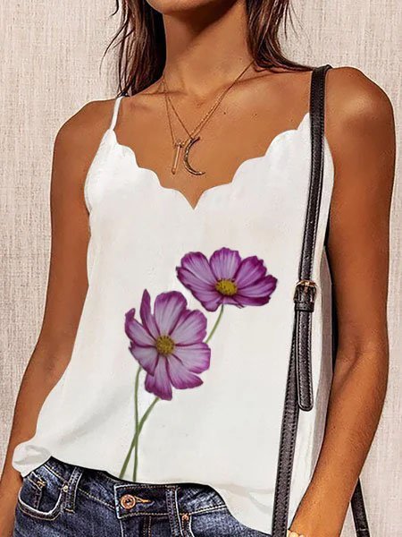 

Sleeveless Floral Casual Shirts & Tops, White, Tops