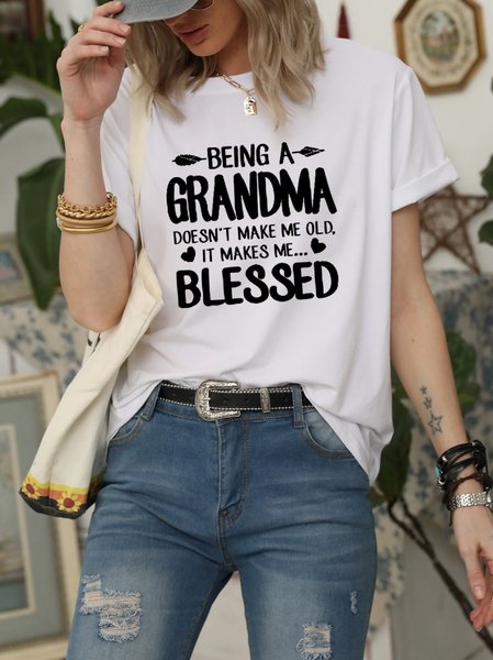 

Grandma Blessed Casual O-Neck Summer T Shirt Top, White, T-shirts