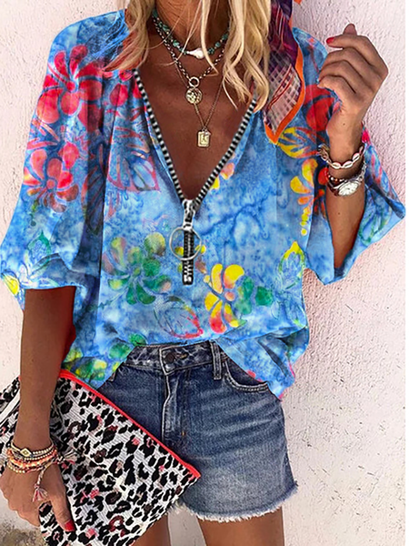 

Plus size Hippie Printed Shirts & Tops, Blue, Blouses & Shirts