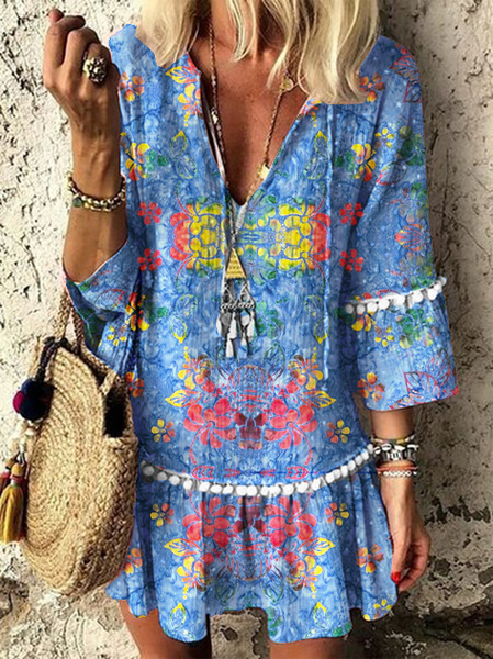 

Abito A-line Ombre/Tintura a nodi Vacanza, Blu, Midi Dresses