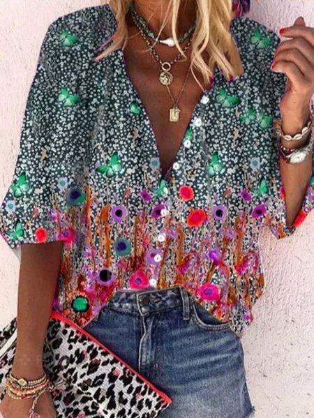 

Scollo a V Maniche Lunghe Camicie & Top, Rosso, Blouses & Shirts