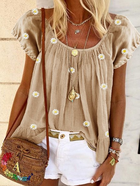 

A-Line Casual Floral Shirts & Tops, Light khaki, Tops