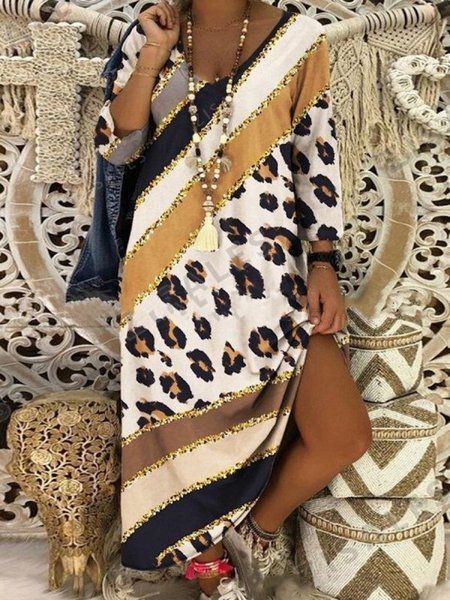 

Abito Vacanza Scollo a V Maniche Lunghe, Come immagine, Midi Dresses