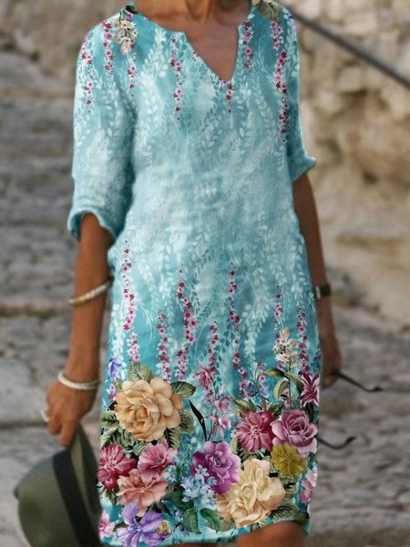 

Abito Casuale Mezza Manica Misto Cotone, Blu, Midi Dresses