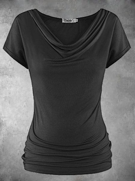 

Vintage Solido Maniche Corte Top, Nero, T-Shirts