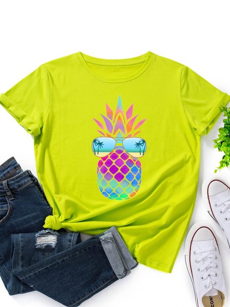 

Retro Color Pineapple Sunglasses Beach Fun Pattern Tee, Fluorescent green, T-shirts