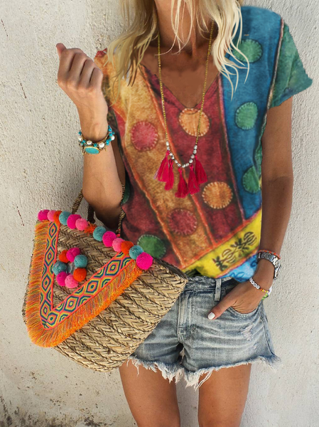 

Camicie & Top Scollo a V Casuale a pois Maniche Corte, Multicolore, Blouses & Shirts