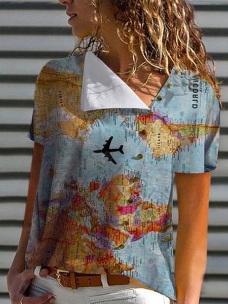 

Casuale Collo a scialle Dritto Top, Blu, Blouses & Shirts