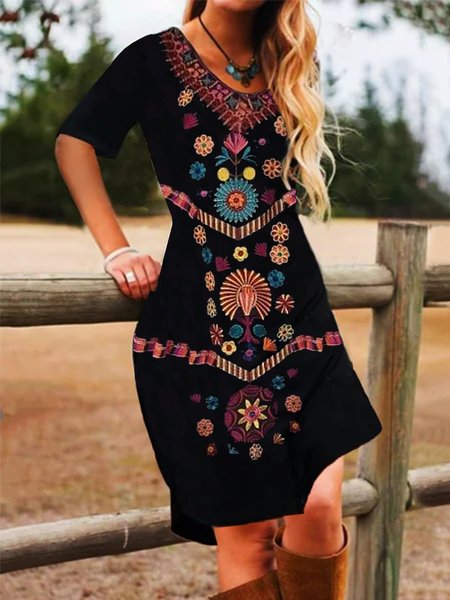 

Abito Casuale Scollo a V, Nero, Dresses