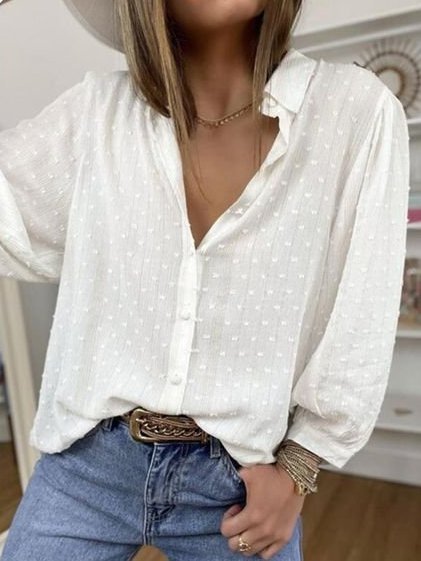 

Shirt Collar Shift Cotton Long Sleeve Blouse, White, Blouses & Shirts