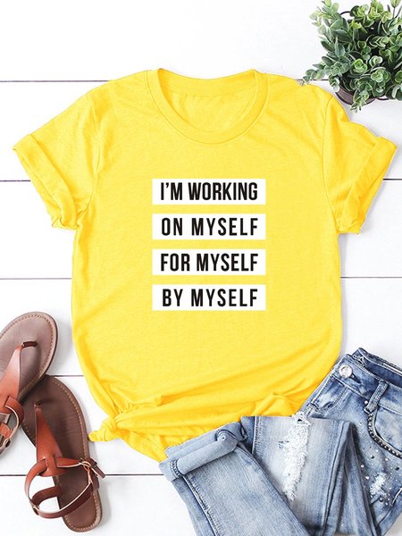 

I`m Working On Myself For Myself By Myself Alphabet Graphic Tee, Yellow, T-shirts