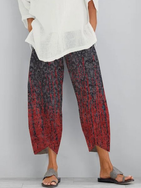 

Paisley Shift Printed Polyester Vintage Summer Blue Pants, Red, Pants