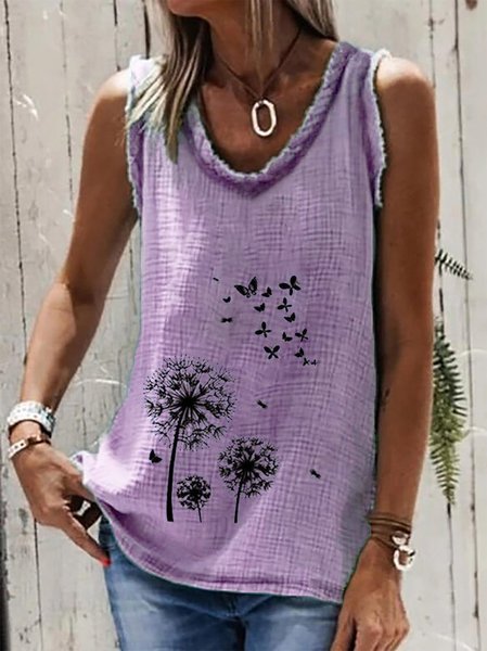 

Printed Cotton-Blend Floral Shirts & Tops, Purple, Tank Top