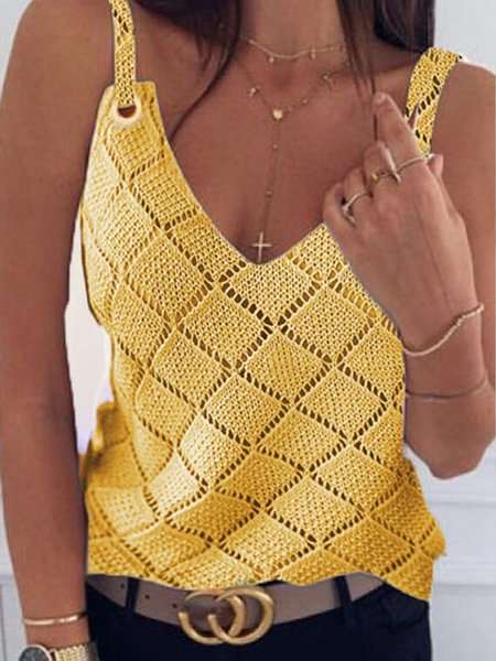

Shift Spaghetti Cutout Holiday Vintage Cutout Seaside Tank, Yellow, Tanks and Camis