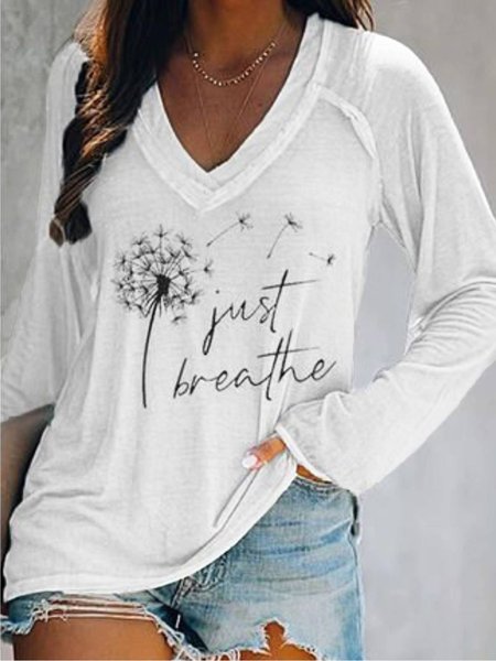 

Camicie & Top Casuale Maniche Lunghe Stampato Floreale Scollo a V, Bianco, Tops