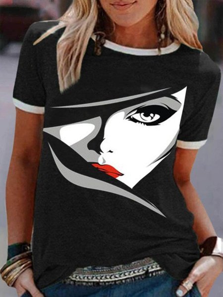 

Casuale Maniche Corte Astratto Camicie & Top, Nero, Blouses & Shirts