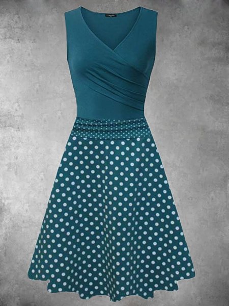 

Abito Scollo a V a pois Vintage, Blu, Dresses