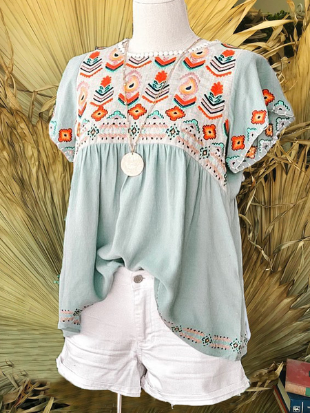 

Bohemian Maniche Corte Camicie & Top, Blu grigio, T-Shirts