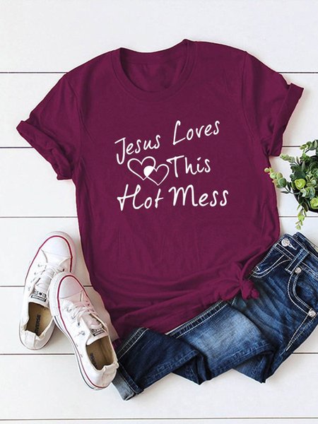 

Easter Jesus Loves This Hot Mess Graphic Tee, Wine red, T-shirts