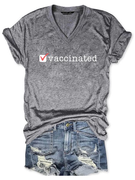 

Checked Box Showing That I Got Vaccinated V-neck T-shirt, Gray, T-shirts
