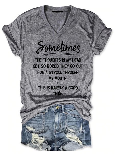 

Sometimes Cotton-Blend Shift Short Sleeve Letter Women Tee, Gray, T-shirts