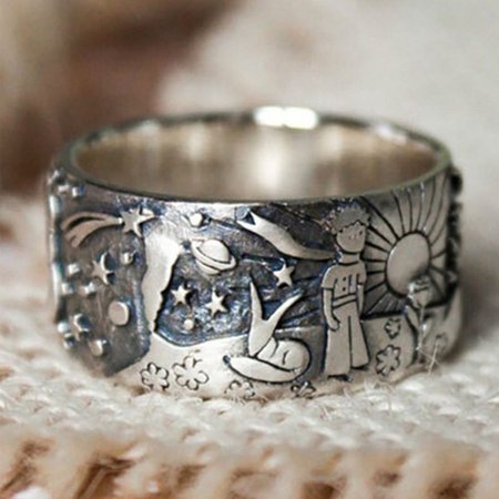 

The Little Prince Ring Taming Little Fox Planet Joint Vintage Plain Rings, Silver, Accessories