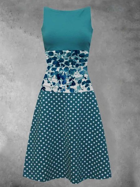 

Floreale Senza Maniche Stampato Misto Cotone Girocollo Vacanza Estate Blu Abito, Dresses